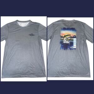 Fish N Vibe Men’s Graphic Bass Fishing T-Shirt Gray Short Sleeve Tee S L 2XL